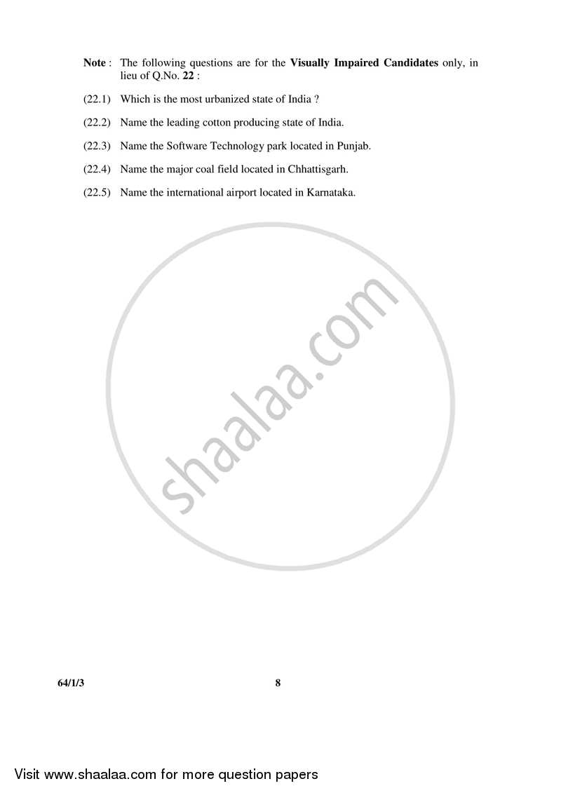 Geography 2016-2017 - CBSE 12th - Class 12 - CBSE (Central Board of Secondary Education) question paper with PDF download