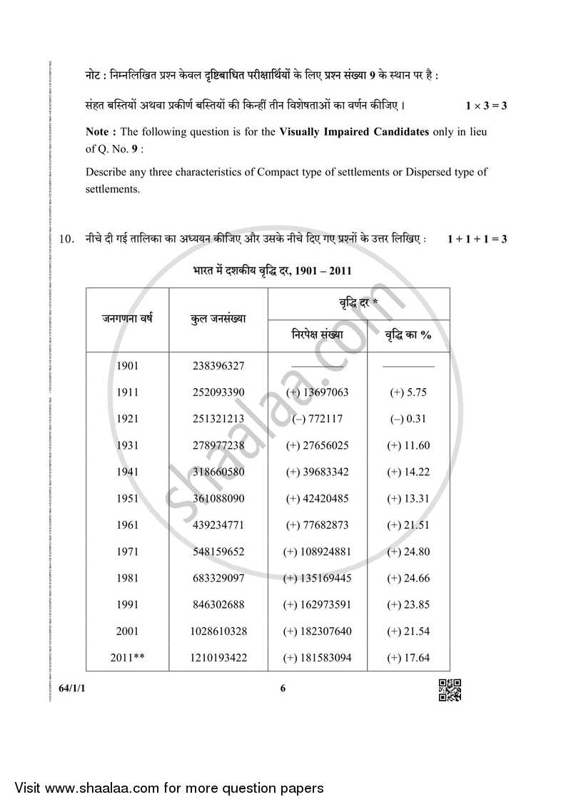 Geography 2018-2019 - CBSE 12th - Class 12 - CBSE (Central Board of Secondary Education) question paper with PDF download