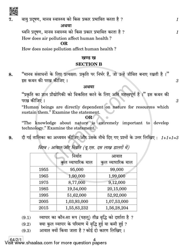 Geography 2018-2019 - CBSE 12th - Class 12 - CBSE (Central Board of Secondary Education) question paper with PDF download