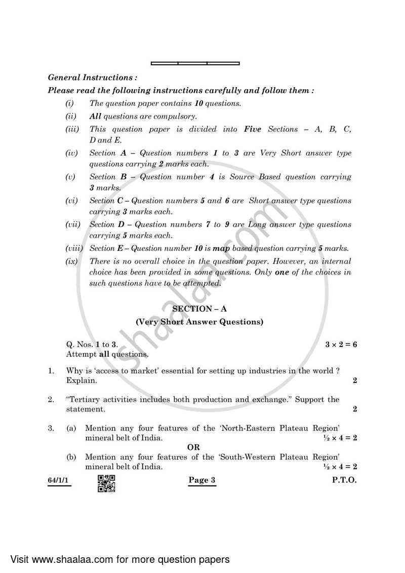 Geography 2021-2022 - CBSE 12th - Class 12 - CBSE (Central Board of Secondary Education) question paper with PDF download