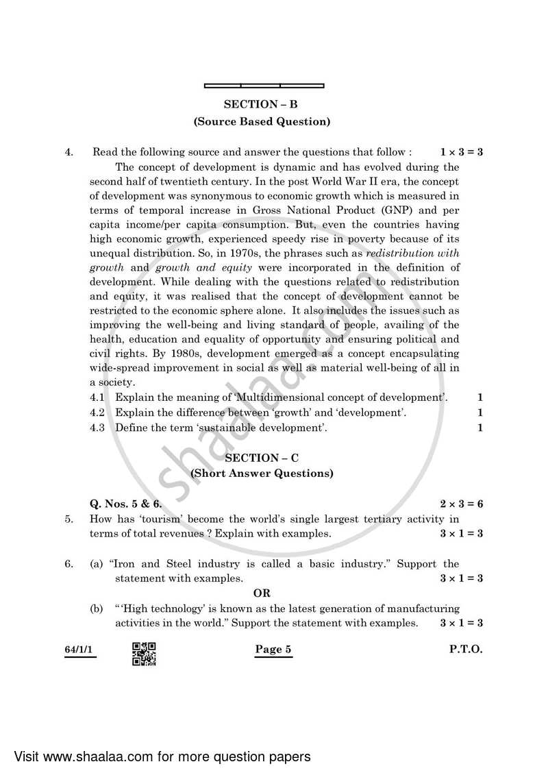 Geography 2021-2022 - CBSE 12th - Class 12 - CBSE (Central Board of Secondary Education) question paper with PDF download