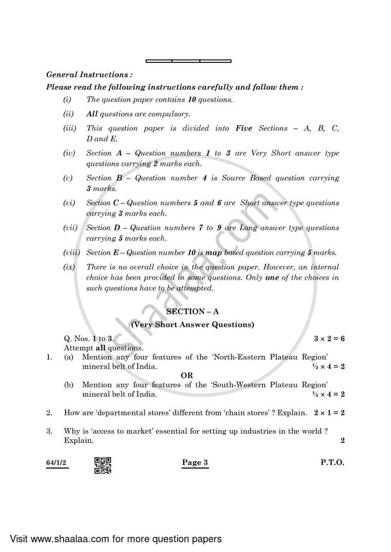 Geography 2021-2022 - CBSE 12th - Class 12 - CBSE (Central Board of Secondary Education) question paper with PDF download