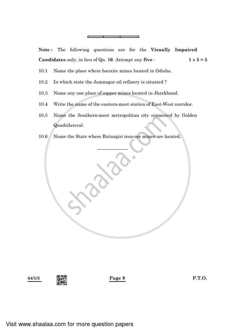 Geography 2021-2022 - CBSE 12th - Class 12 - CBSE (Central Board of Secondary Education) question paper with PDF download
