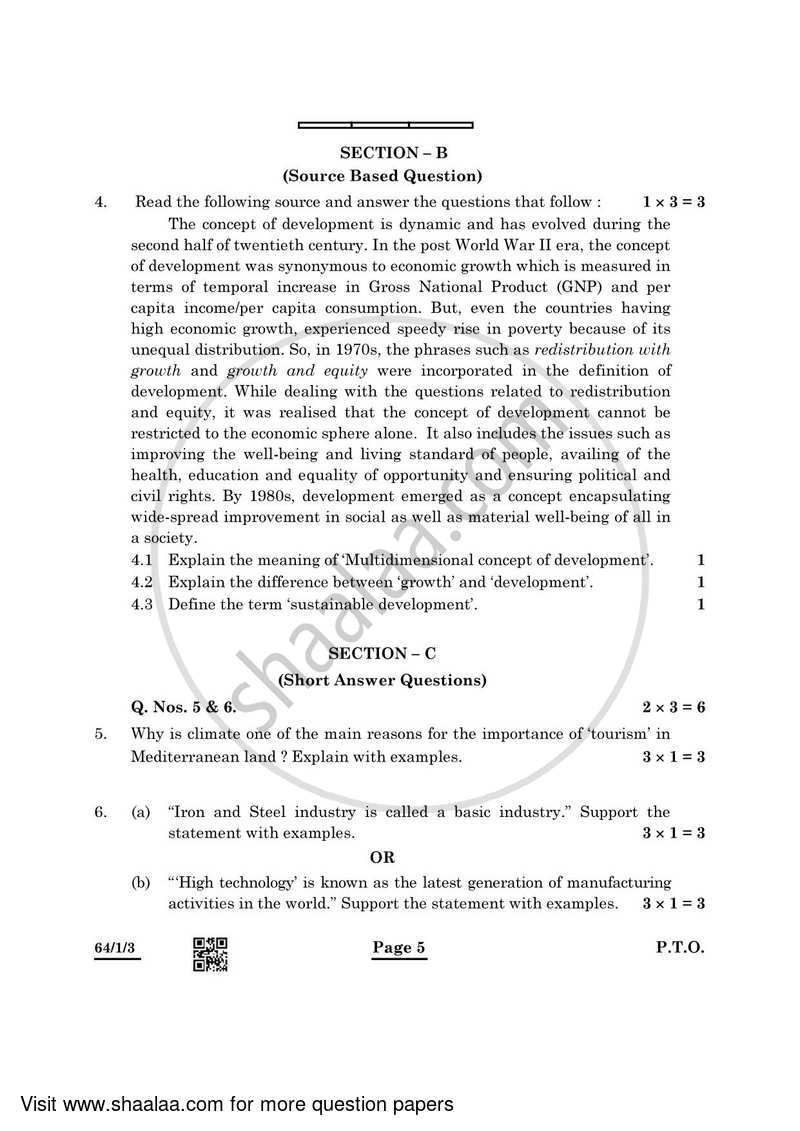 Geography 2021-2022 - CBSE 12th - Class 12 - CBSE (Central Board of Secondary Education) question paper with PDF download