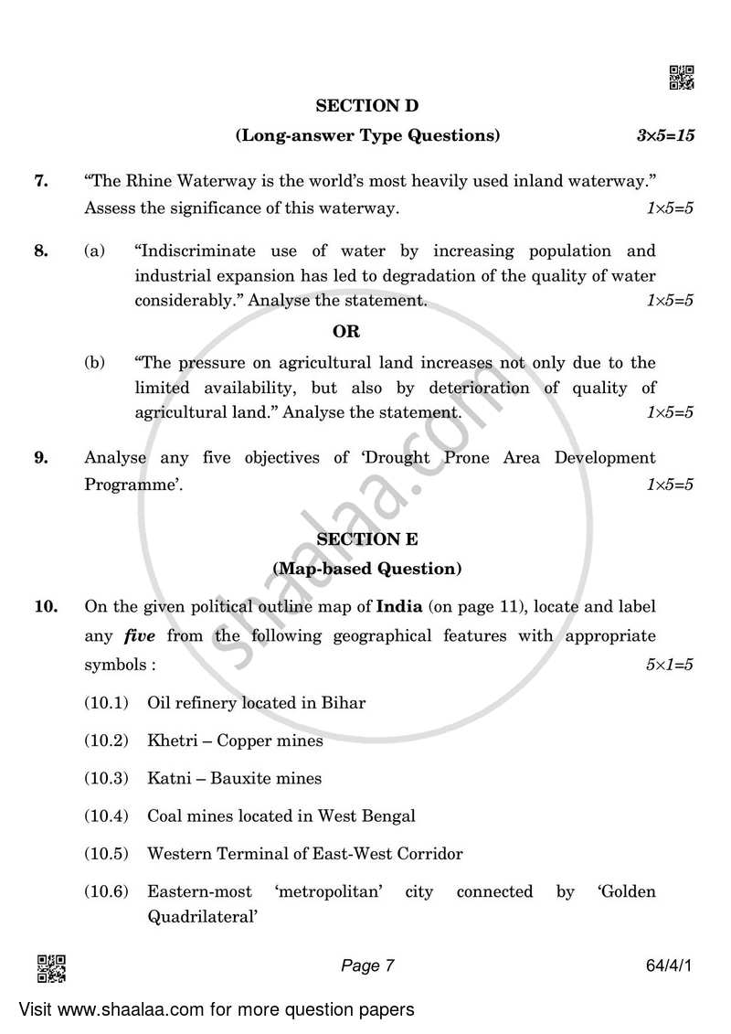 Geography 2021-2022 - CBSE 12th - Class 12 - CBSE (Central Board of Secondary Education) question paper with PDF download