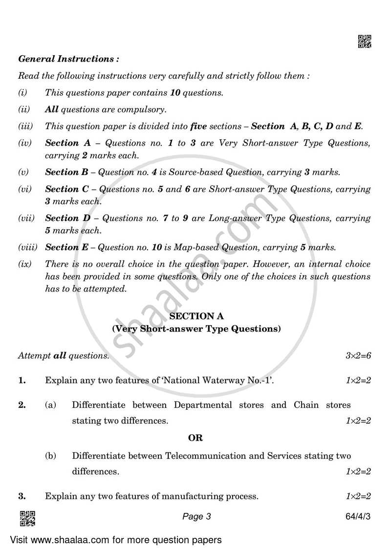 Geography 2021-2022 - CBSE 12th - Class 12 - CBSE (Central Board of Secondary Education) question paper with PDF download