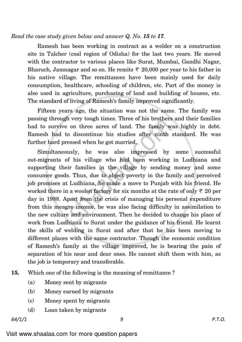 Geography 2022-2023 - CBSE 12th - Class 12 - CBSE (Central Board of Secondary Education) question paper with PDF download