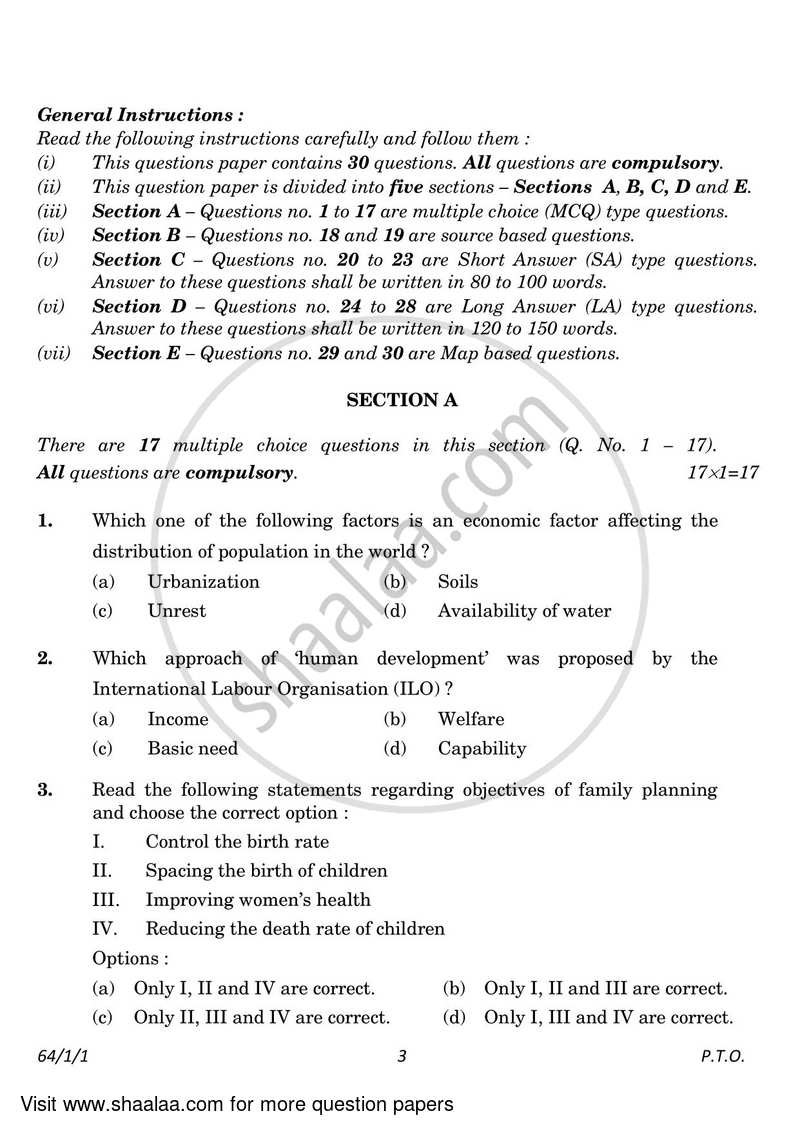 Geography 2022-2023 - CBSE 12th - Class 12 - CBSE (Central Board of Secondary Education) question paper with PDF download