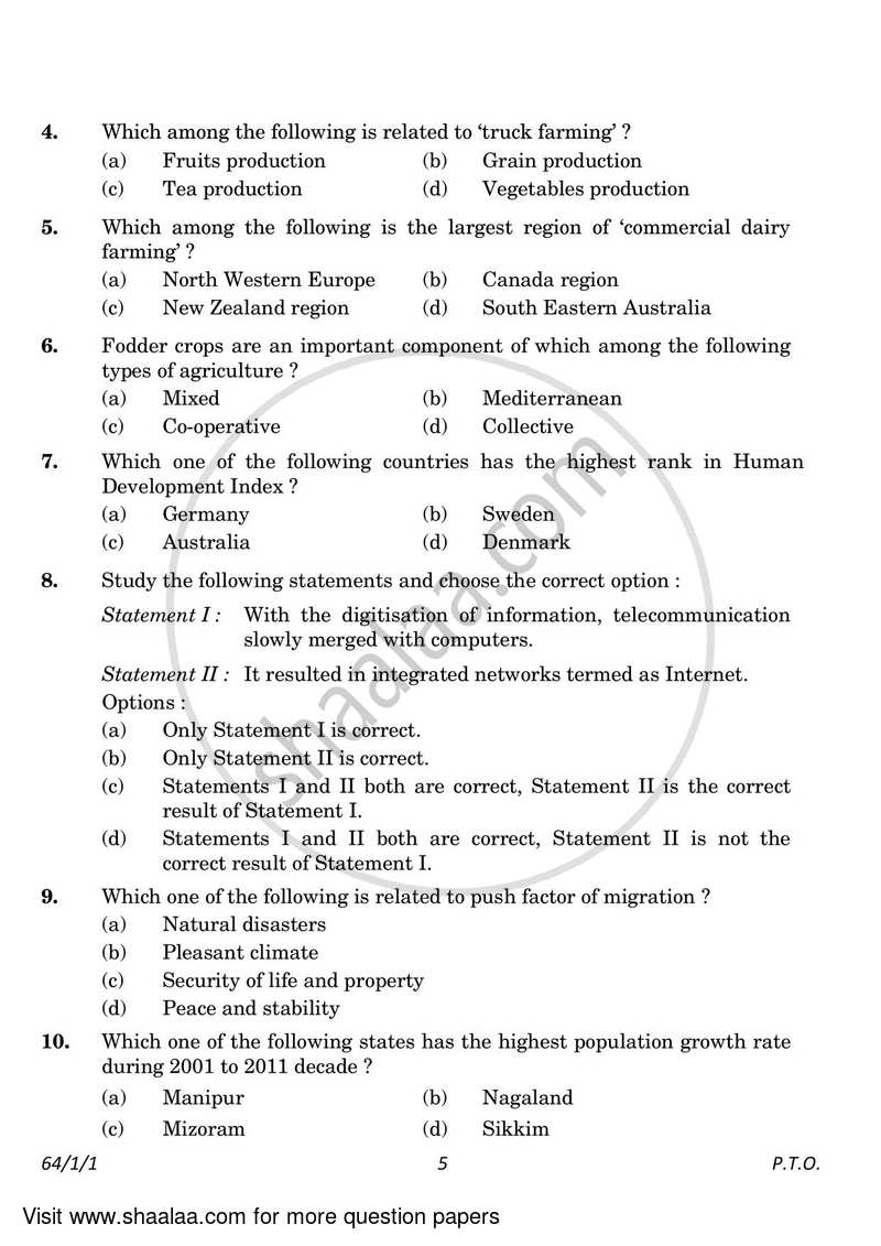 Geography 2022-2023 - CBSE 12th - Class 12 - CBSE (Central Board of Secondary Education) question paper with PDF download