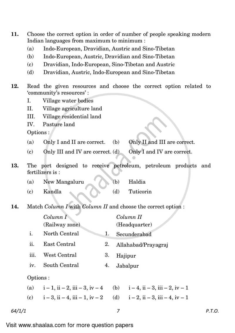 Geography 2022-2023 - CBSE 12th - Class 12 - CBSE (Central Board of Secondary Education) question paper with PDF download