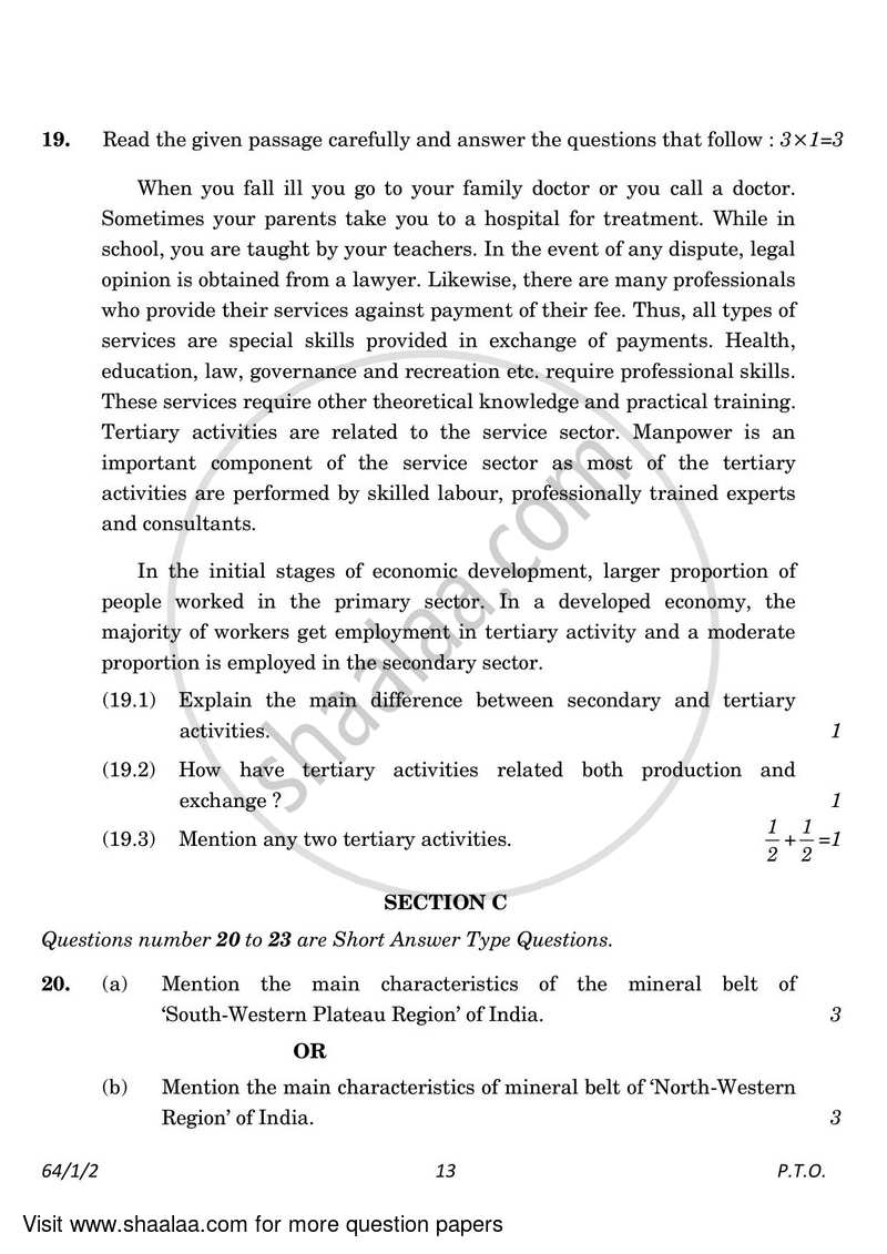 Geography 2022-2023 - CBSE 12th - Class 12 - CBSE (Central Board of Secondary Education) question paper with PDF download