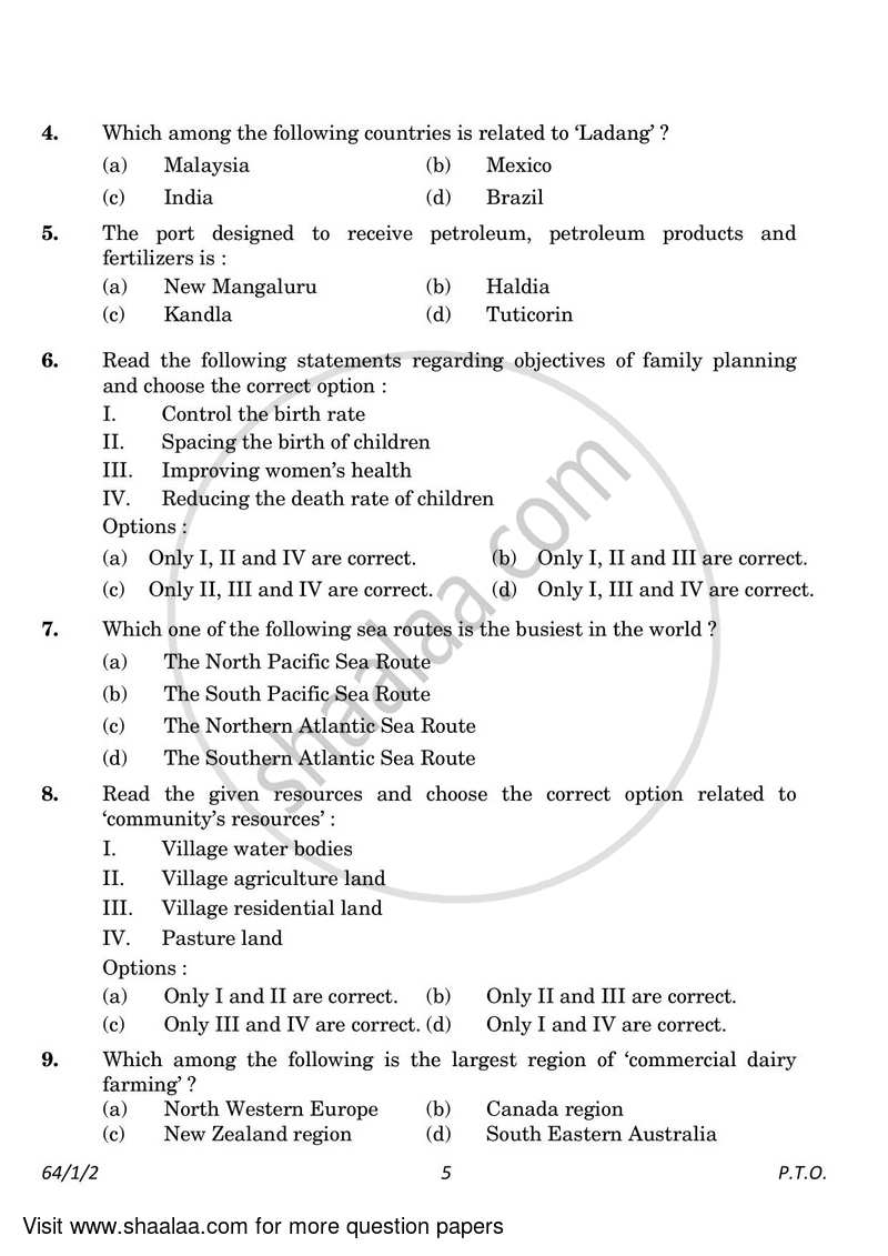 Geography 2022-2023 - CBSE 12th - Class 12 - CBSE (Central Board of Secondary Education) question paper with PDF download
