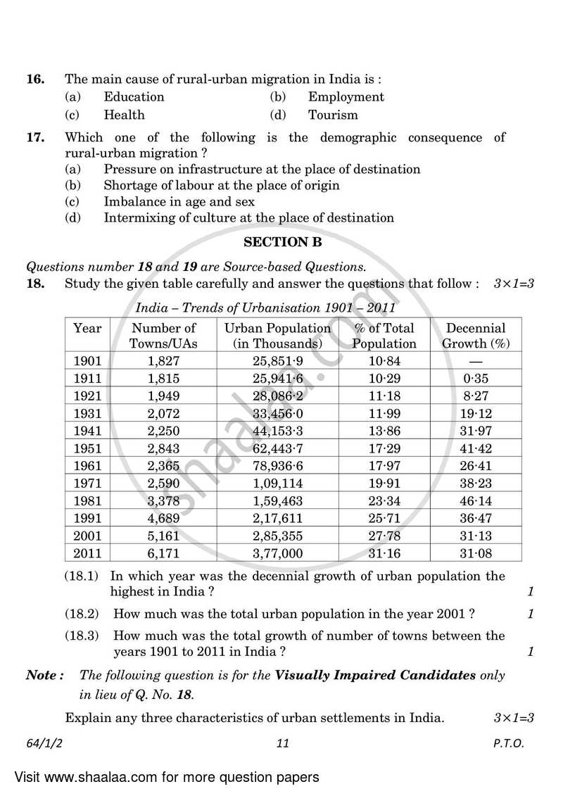Geography 2022-2023 - CBSE 12th - Class 12 - CBSE (Central Board of Secondary Education) question paper with PDF download
