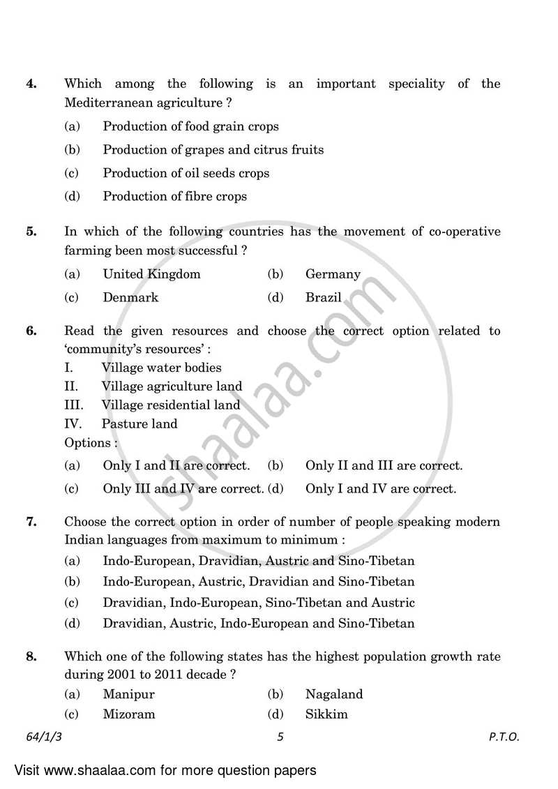 Geography 2022-2023 - CBSE 12th - Class 12 - CBSE (Central Board of Secondary Education) question paper with PDF download