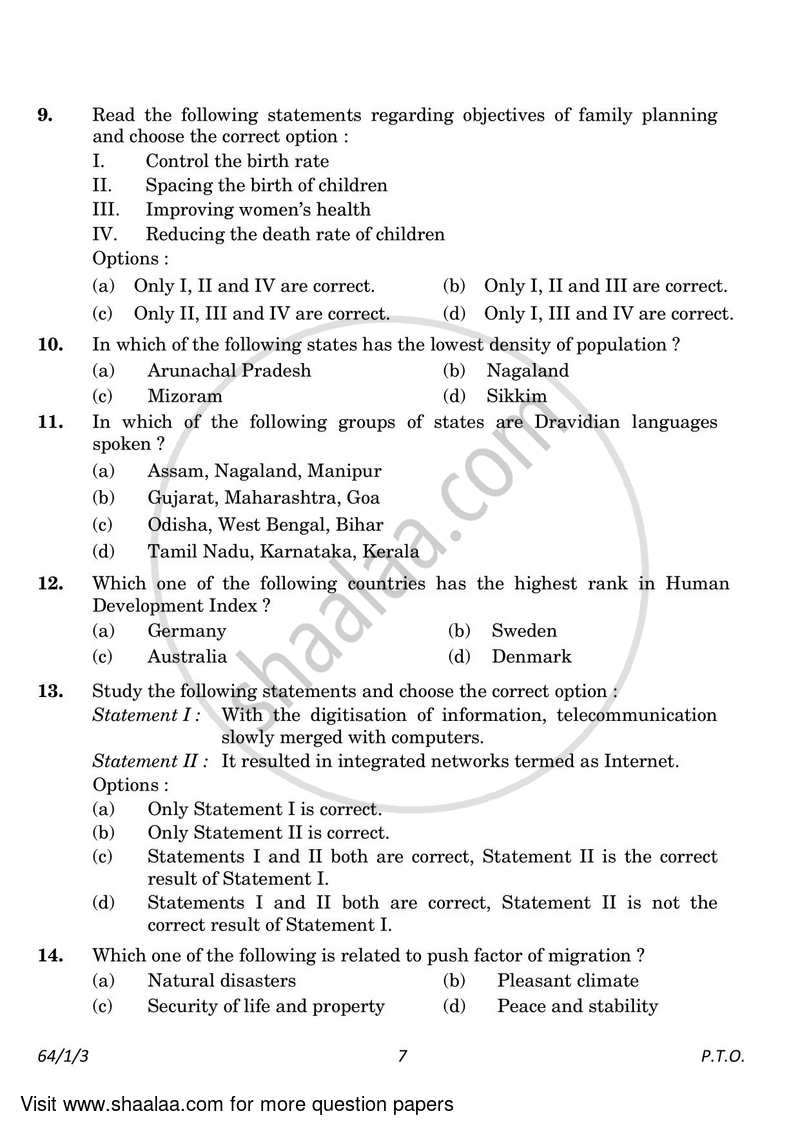 Geography 2022-2023 - CBSE 12th - Class 12 - CBSE (Central Board of Secondary Education) question paper with PDF download
