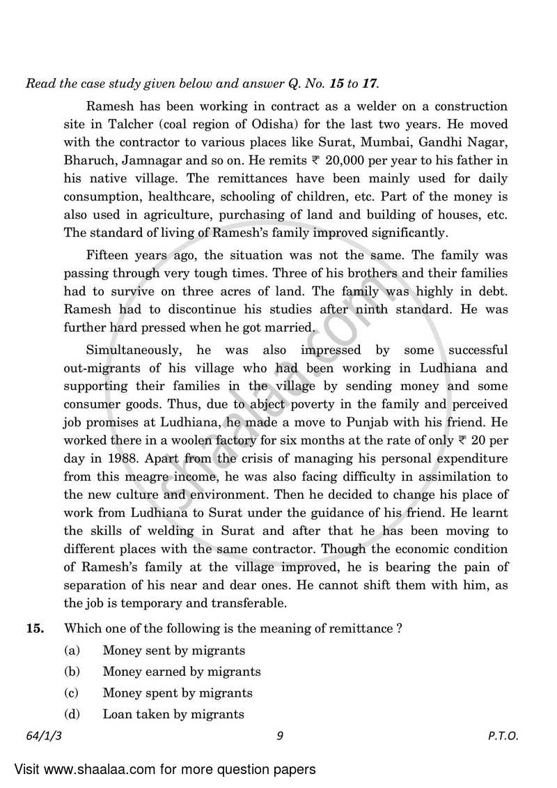 Geography 2022-2023 - CBSE 12th - Class 12 - CBSE (Central Board of Secondary Education) question paper with PDF download