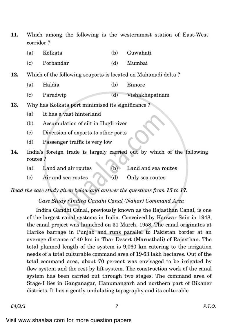 Geography 2022-2023 - CBSE 12th - Class 12 - CBSE (Central Board of Secondary Education) question paper with PDF download