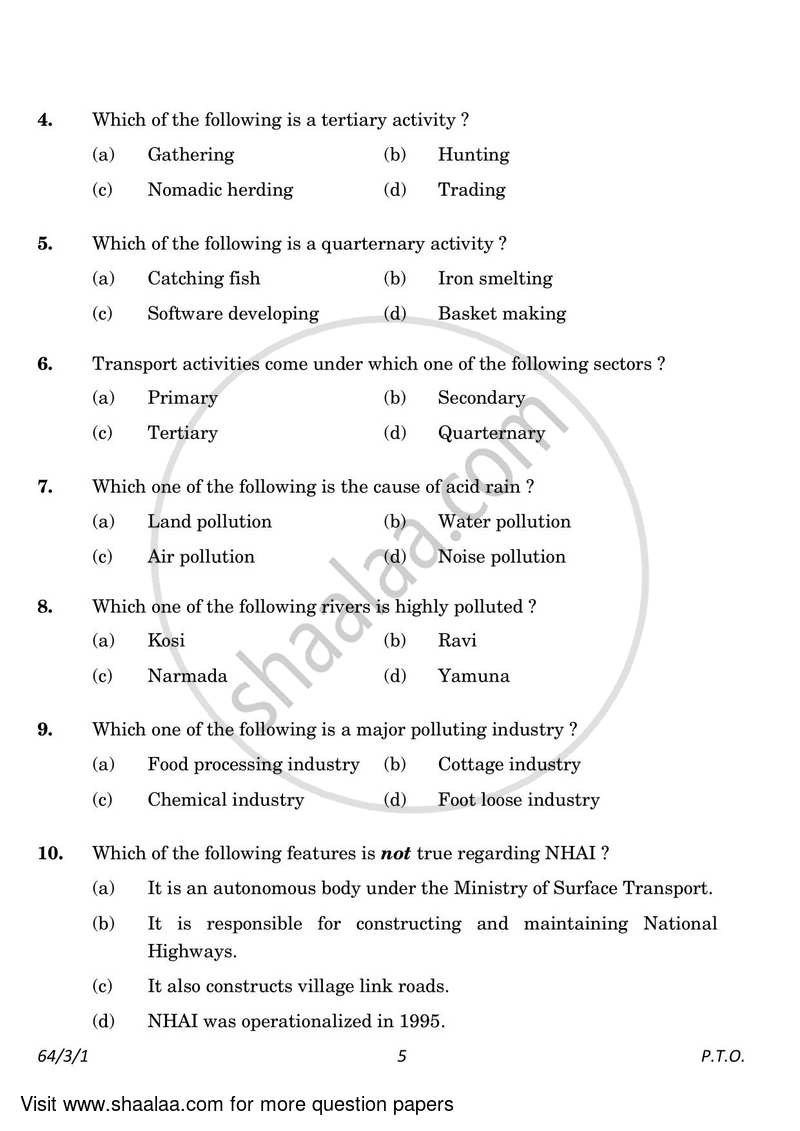 Geography 2022-2023 - CBSE 12th - Class 12 - CBSE (Central Board of Secondary Education) question paper with PDF download