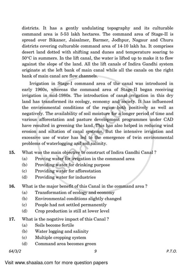 Geography 2022-2023 - CBSE 12th - Class 12 - CBSE (Central Board of Secondary Education) question paper with PDF download