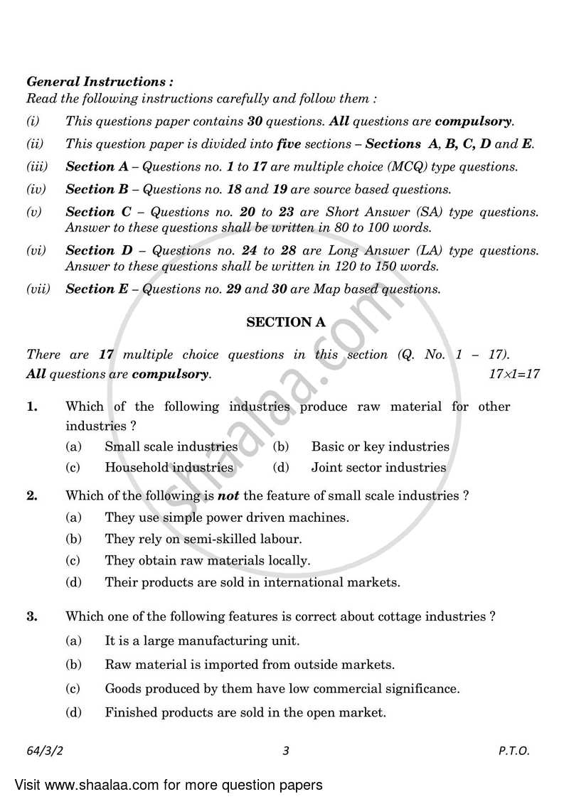 Geography 2022-2023 - CBSE 12th - Class 12 - CBSE (Central Board of Secondary Education) question paper with PDF download