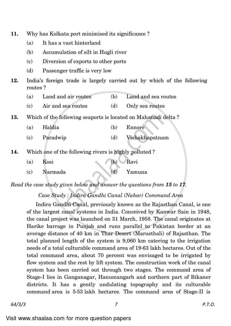 Geography 2022-2023 - CBSE 12th - Class 12 - CBSE (Central Board of Secondary Education) question paper with PDF download