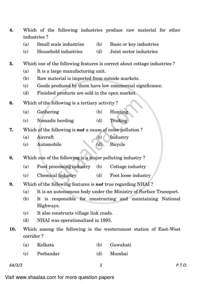 Geography 2022-2023 - CBSE 12th - Class 12 - CBSE (Central Board of Secondary Education) question paper with PDF download