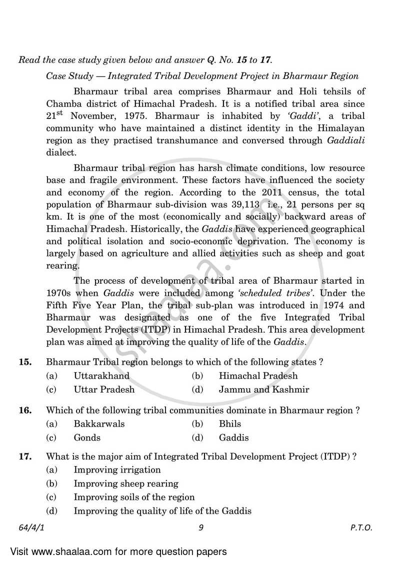 Geography 2022-2023 - CBSE 12th - Class 12 - CBSE (Central Board of Secondary Education) question paper with PDF download