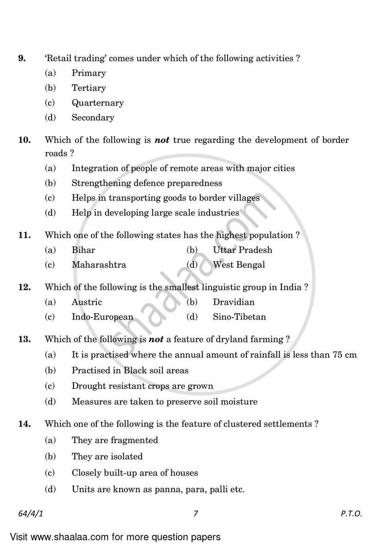 Geography 2022-2023 - CBSE 12th - Class 12 - CBSE (Central Board of Secondary Education) question paper with PDF download