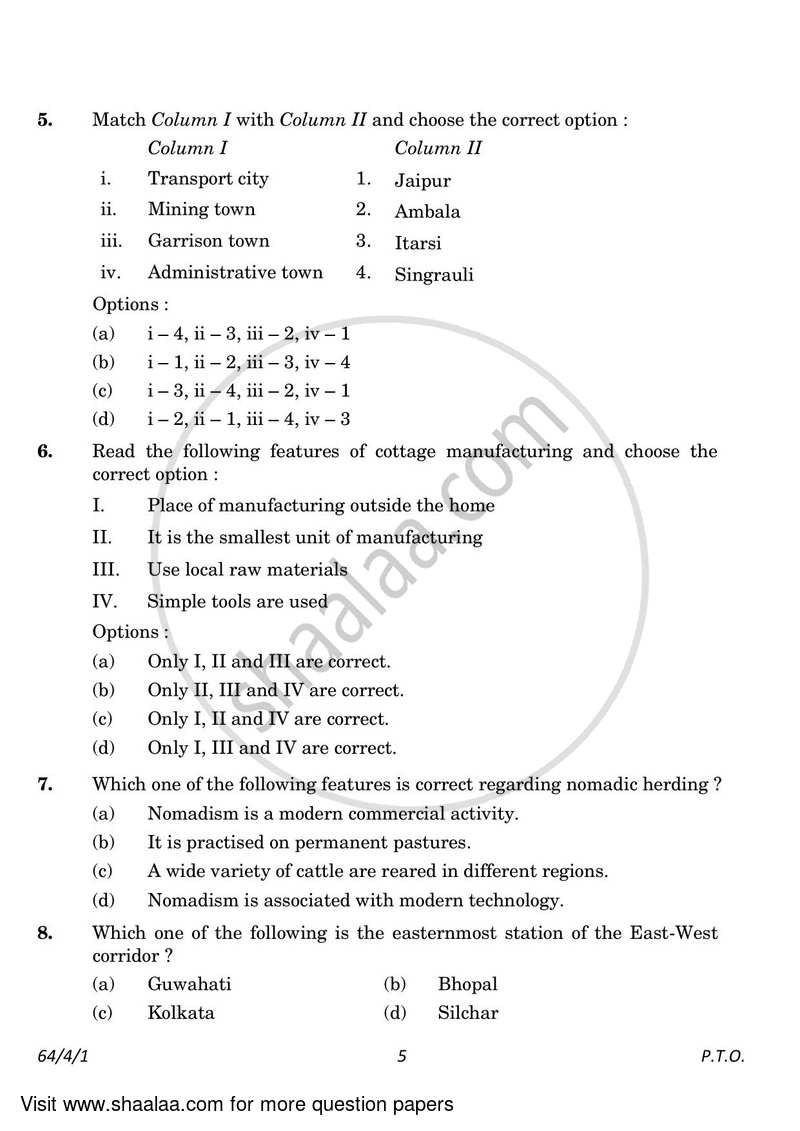 Geography 2022-2023 - CBSE 12th - Class 12 - CBSE (Central Board of Secondary Education) question paper with PDF download