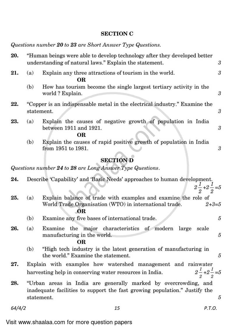 Geography 2022-2023 - CBSE 12th - Class 12 - CBSE (Central Board of Secondary Education) question paper with PDF download