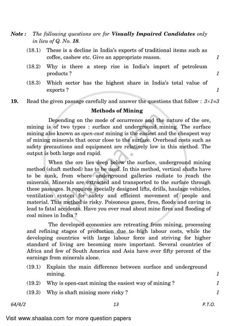 Geography 2022-2023 - CBSE 12th - Class 12 - CBSE (Central Board of Secondary Education) question paper with PDF download