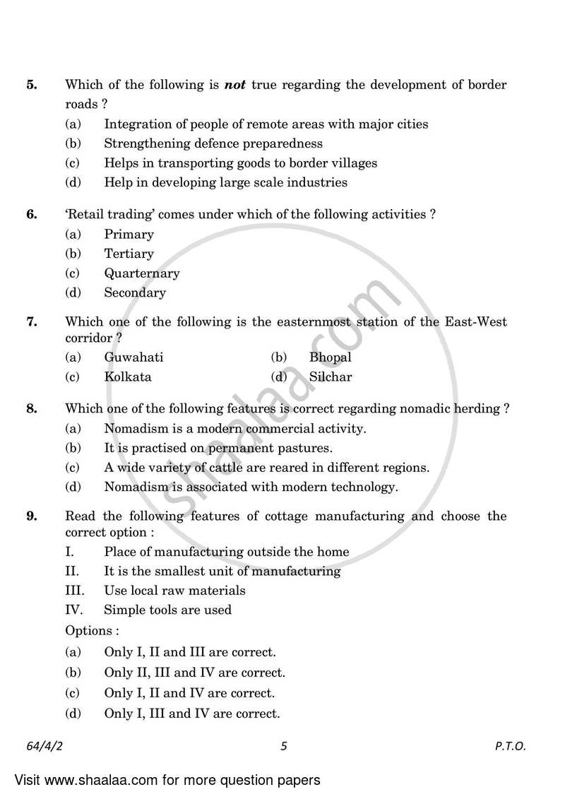 Geography 2022-2023 - CBSE 12th - Class 12 - CBSE (Central Board of Secondary Education) question paper with PDF download