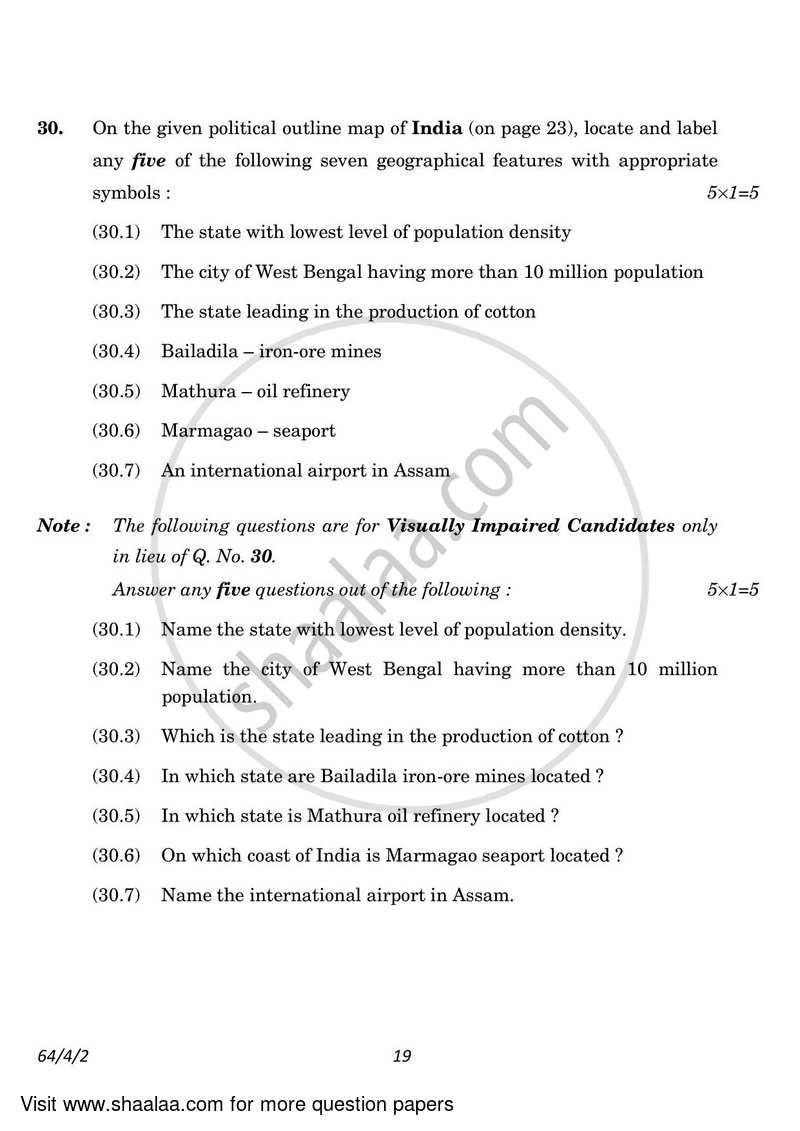 Geography 2022-2023 - CBSE 12th - Class 12 - CBSE (Central Board of Secondary Education) question paper with PDF download