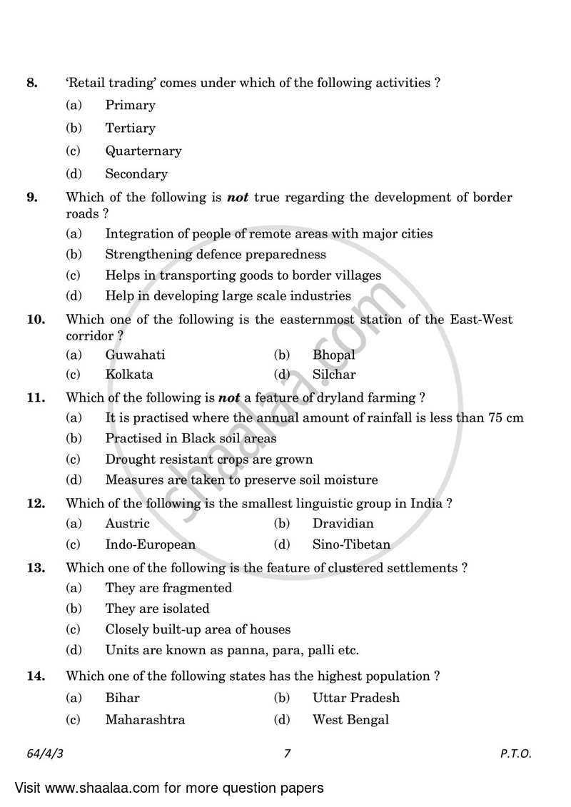 Geography 2022-2023 - CBSE 12th - Class 12 - CBSE (Central Board of Secondary Education) question paper with PDF download