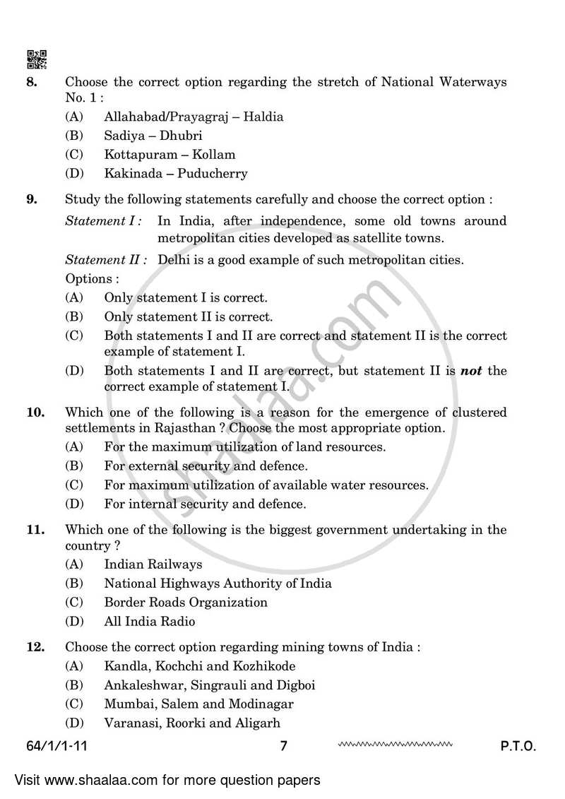 Geography 2023-2024 - CBSE 12th - Class 12 - CBSE (Central Board of Secondary Education) question paper with PDF download