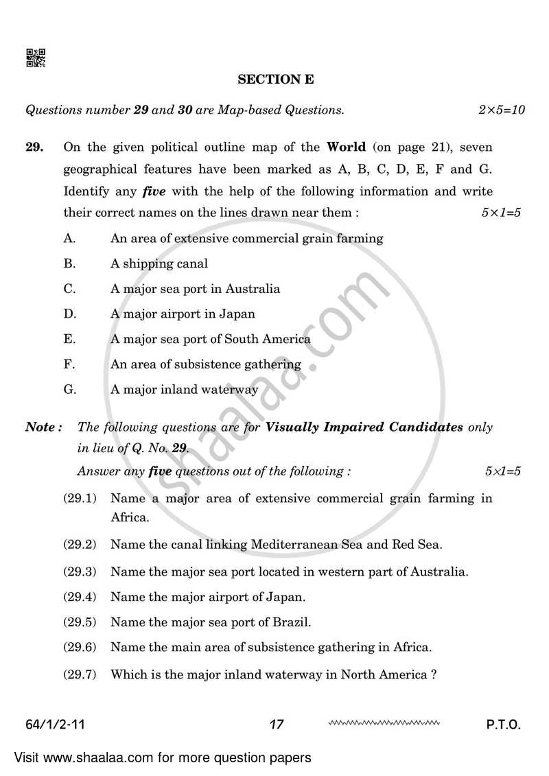 Geography 2023-2024 - CBSE 12th - Class 12 - CBSE (Central Board of Secondary Education) question paper with PDF download
