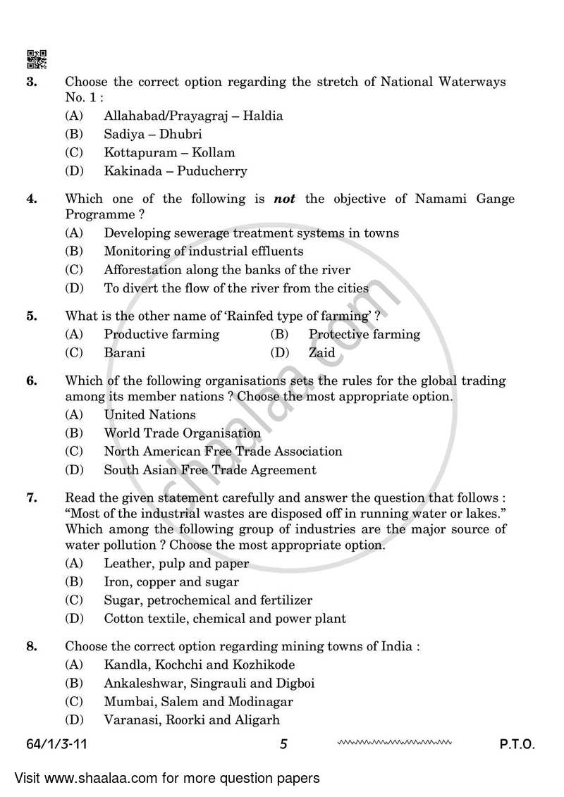 Geography 2023-2024 - CBSE 12th - Class 12 - CBSE (Central Board of Secondary Education) question paper with PDF download
