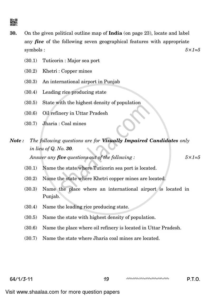 Geography 2023-2024 - CBSE 12th - Class 12 - CBSE (Central Board of Secondary Education) question paper with PDF download
