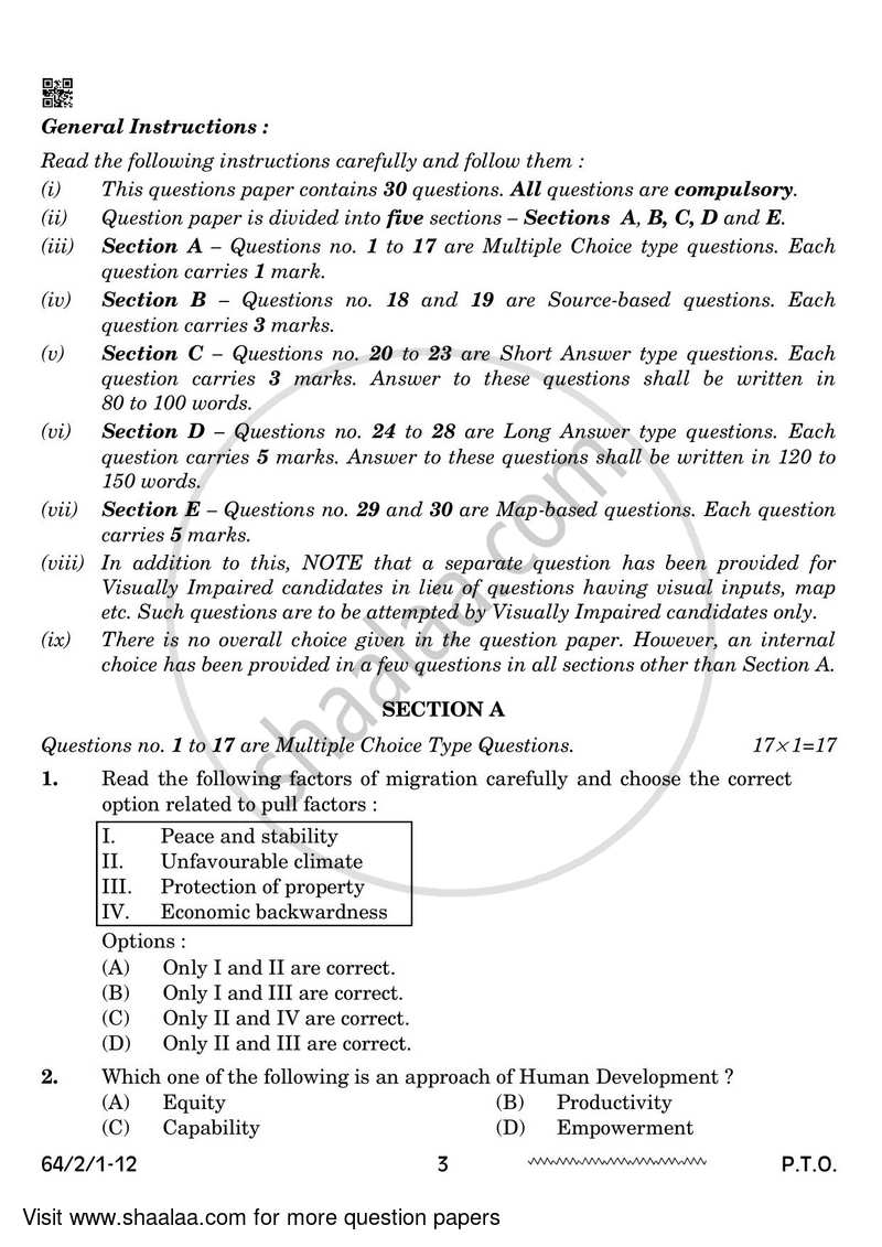 Geography 2023-2024 - CBSE 12th - Class 12 - CBSE (Central Board of Secondary Education) question paper with PDF download