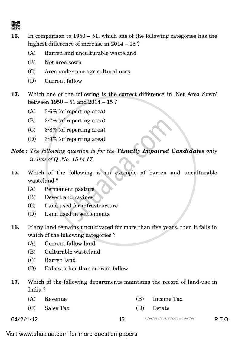 Geography 2023-2024 - CBSE 12th - Class 12 - CBSE (Central Board of Secondary Education) question paper with PDF download
