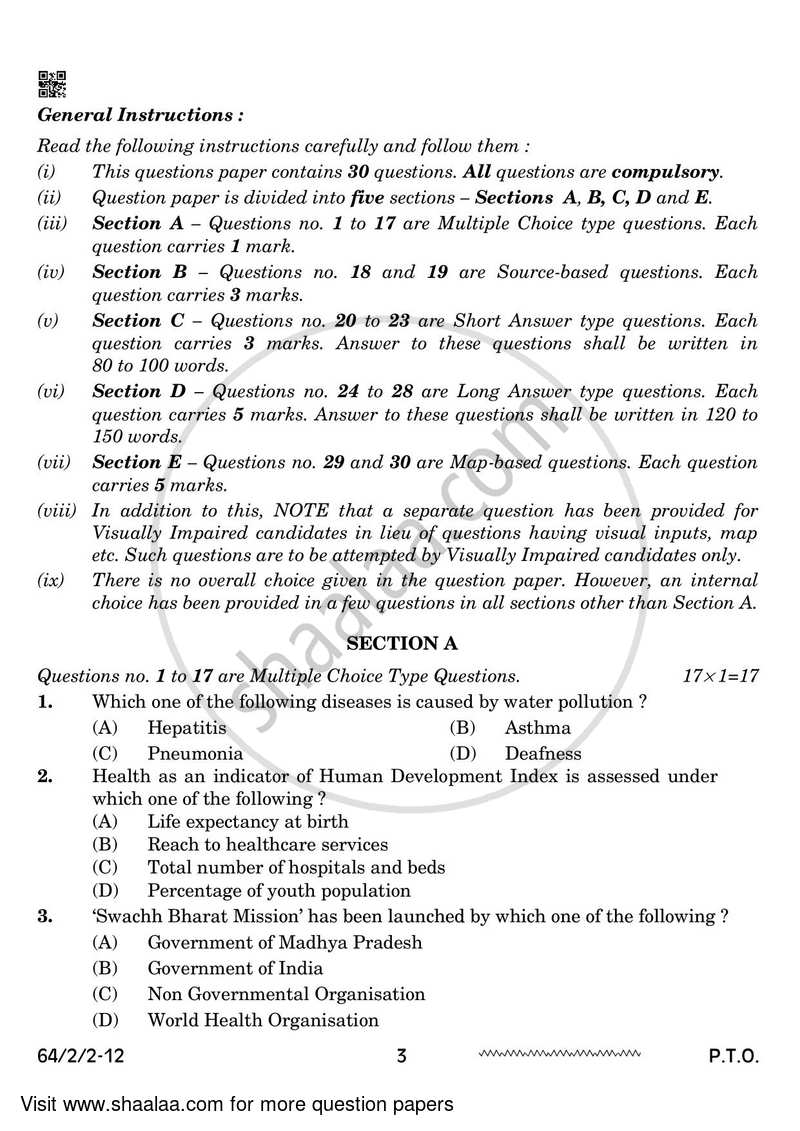 Geography 2023-2024 - CBSE 12th - Class 12 - CBSE (Central Board of Secondary Education) question paper with PDF download
