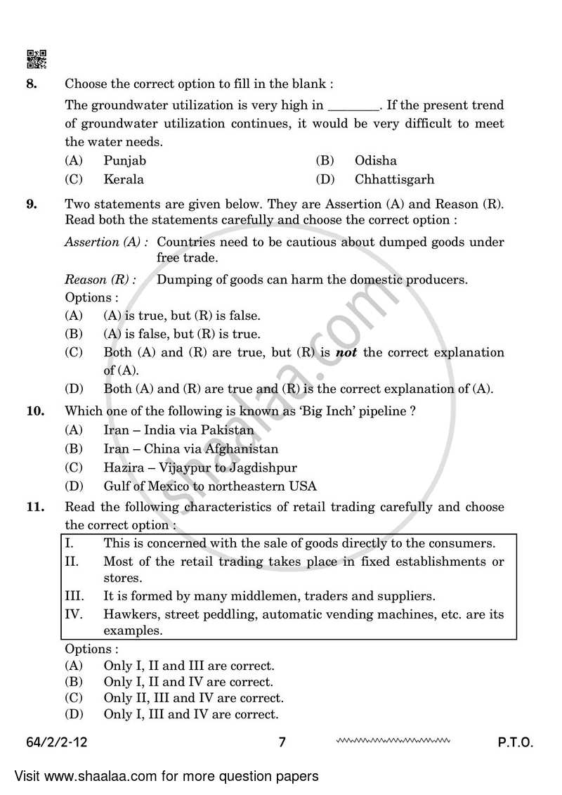 Geography 2023-2024 - CBSE 12th - Class 12 - CBSE (Central Board of Secondary Education) question paper with PDF download