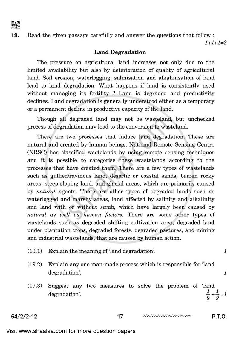Geography 2023-2024 - CBSE 12th - Class 12 - CBSE (Central Board of Secondary Education) question paper with PDF download