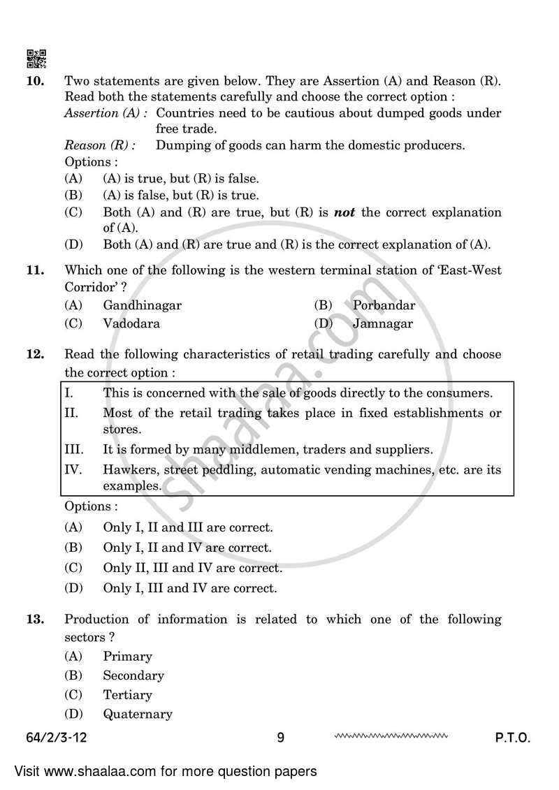 Geography 2023-2024 - CBSE 12th - Class 12 - CBSE (Central Board of Secondary Education) question paper with PDF download