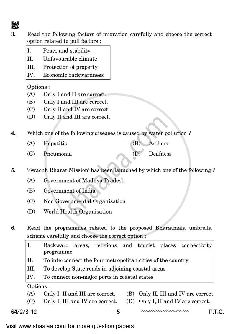 Geography 2023-2024 - CBSE 12th - Class 12 - CBSE (Central Board of Secondary Education) question paper with PDF download