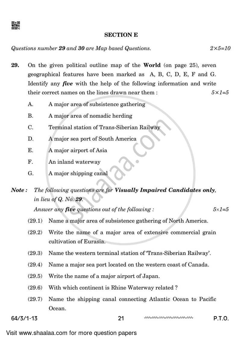 Geography 2023-2024 - CBSE 12th - Class 12 - CBSE (Central Board of Secondary Education) question paper with PDF download