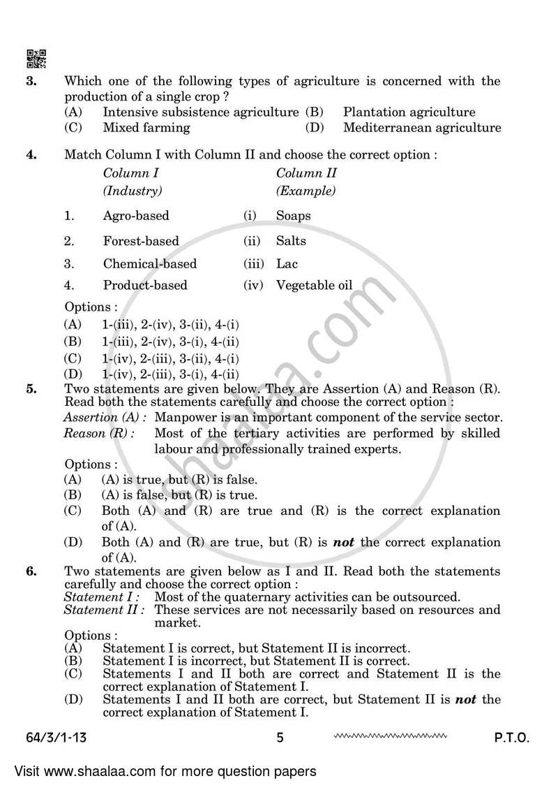 Geography 2023-2024 - CBSE 12th - Class 12 - CBSE (Central Board of Secondary Education) question paper with PDF download