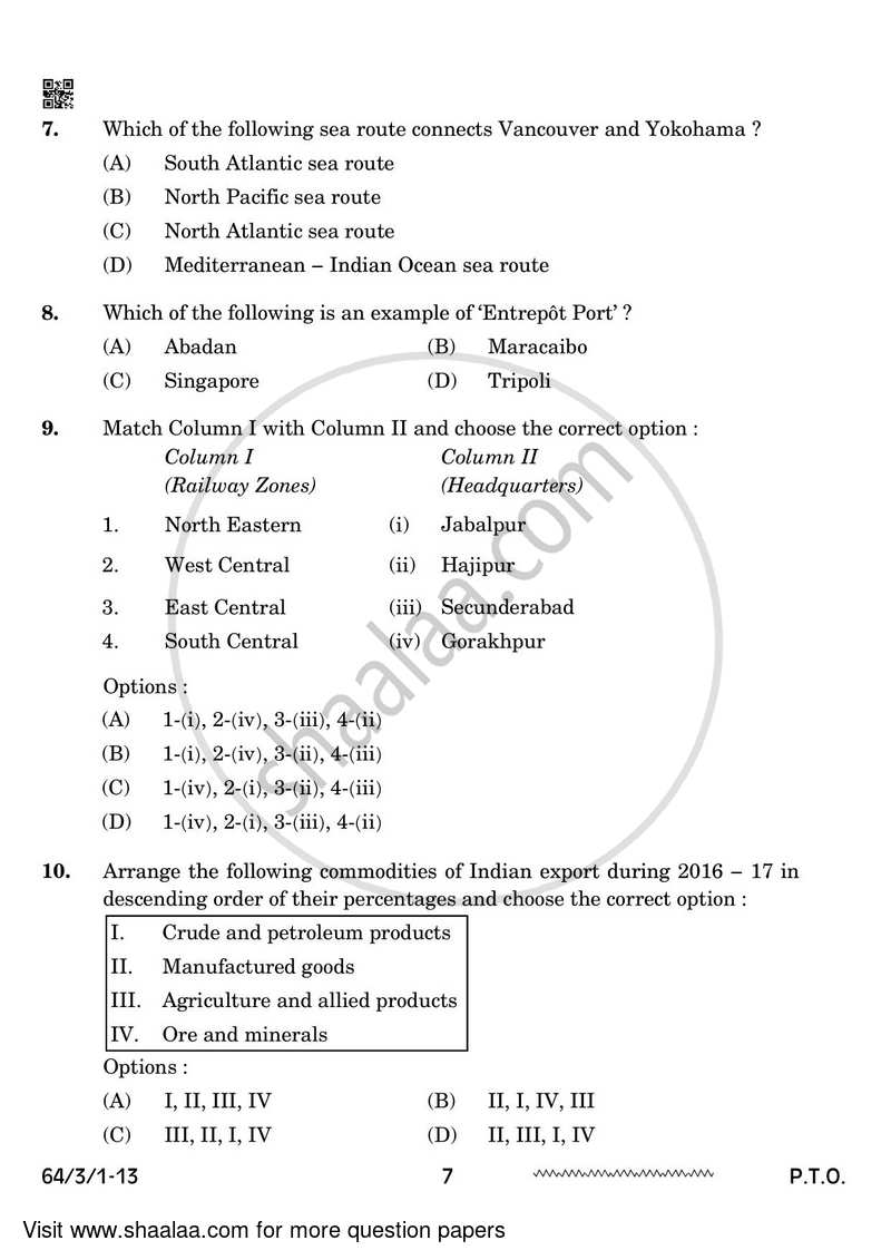 Geography 2023-2024 - CBSE 12th - Class 12 - CBSE (Central Board of Secondary Education) question paper with PDF download