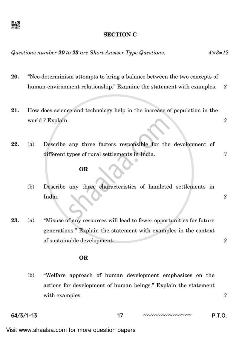 Geography 2023-2024 - CBSE 12th - Class 12 - CBSE (Central Board of Secondary Education) question paper with PDF download