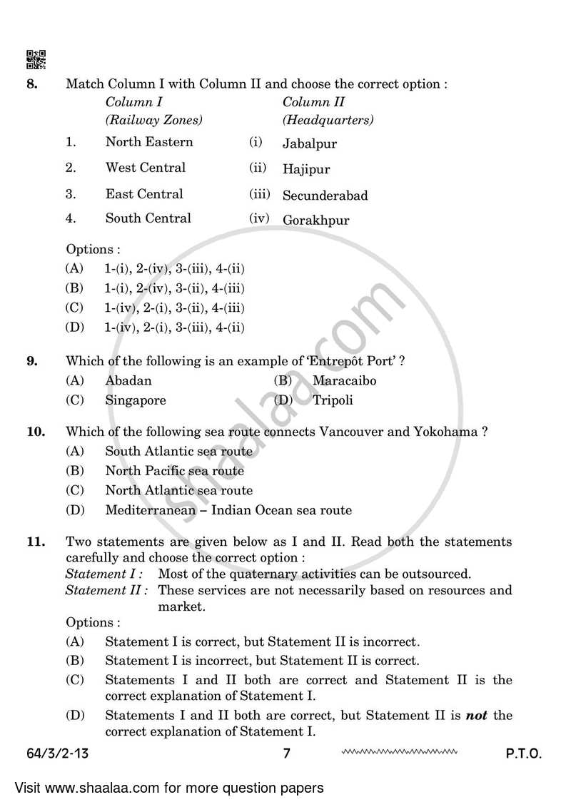 Geography 2023-2024 - CBSE 12th - Class 12 - CBSE (Central Board of Secondary Education) question paper with PDF download